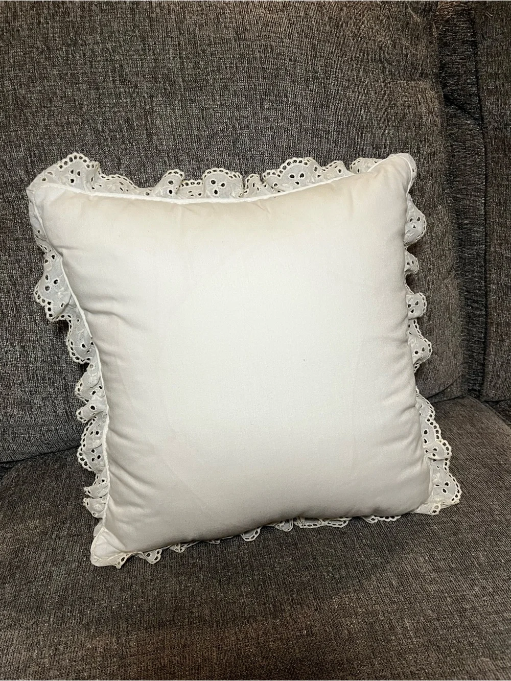 Vintage Floral Cat Pillow Throw Pillow with Eyelet Lace Ruffle Cottagecore Decor